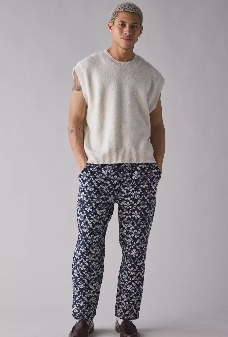 Wax London Kurt Floral Jacquard Pants Men Size 34 Cotton